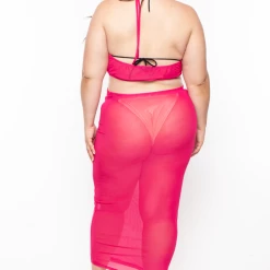 Highlight Swimwear Plus Size Halter Mesh Cover-Up Dress - Fuchsia