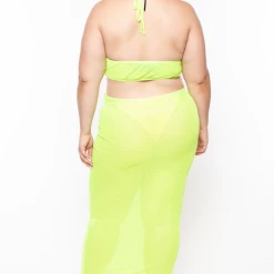 Highlight Swimwear Plus Size Halter Mesh Cover-Up Dress - Neon