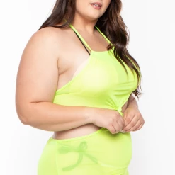 Highlight Swimwear Plus Size Halter Mesh Cover-Up Dress - Neon