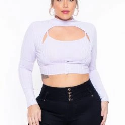 Highlight Tops Plus Size Cropped Top And Topper Set - Lavender