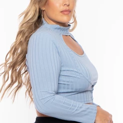 Highlight Tops Plus Size Cropped Top And Topper Set - Light Blue