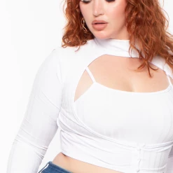 Highlight Tops Plus Size Cropped Top And Topper Set - White