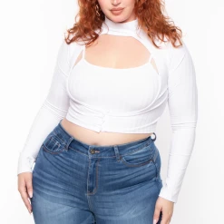 Highlight Tops Plus Size Cropped Top And Topper Set - White