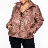 Jou Jou Plus Size Leopard Print Puffer Coat - Brown