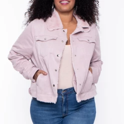 Jou Jou Outerwear Plus Size Faux Corduroy Jacket - Mauve