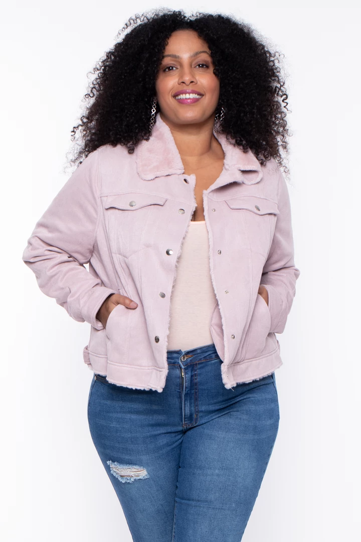 Jou Jou Outerwear Plus Size Faux Corduroy Jacket - Mauve 3 Jou Jou Outerwear Plus Size Faux Corduroy Jacket - Mauve