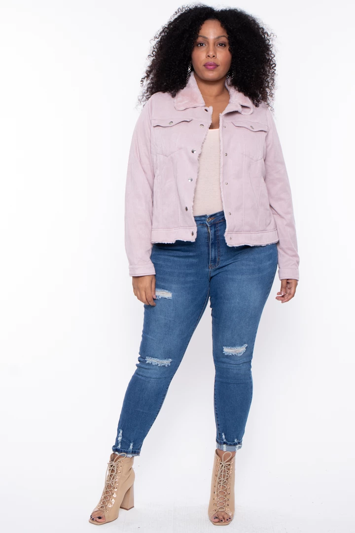 Jou Jou Outerwear Plus Size Faux Corduroy Jacket - Mauve 5 Jou Jou Outerwear Plus Size Faux Corduroy Jacket - Mauve