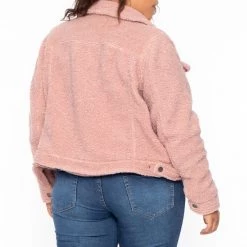Jou Jou Plus Size Faux-Sherpa Fleece Coat - Pink Outerwear