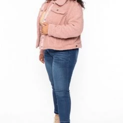 Jou Jou Plus Size Faux-Sherpa Fleece Coat - Pink Outerwear