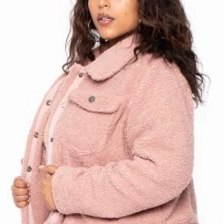 Jou Jou Plus Size Faux-Sherpa Fleece Coat - Pink Outerwear