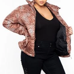 Jou Jou Plus Size Leopard Print Puffer Coat - Brown 11 Jou Jou Plus Size Leopard Print Puffer Coat - Brown