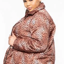 Jou Jou Plus Size Leopard Print Puffer Coat - Brown 10 Jou Jou Plus Size Leopard Print Puffer Coat - Brown