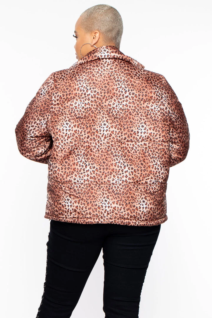 Jou Jou Plus Size Leopard Print Puffer Coat - Brown 5 Jou Jou Plus Size Leopard Print Puffer Coat - Brown
