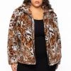 Jou Jou Plus Size Plush Tiger Print Faux Fur Coat - Brown Outerwear