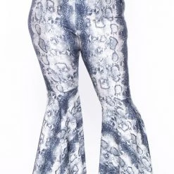 K + Glam Sale Plus Size Snake Print Bell Bottom Pant - Grey