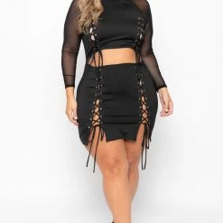 K + Glam Party Shop Plus Size Cut-Out Lace Up Dress - Black