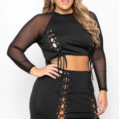 K + Glam Party Shop Plus Size Cut-Out Lace Up Dress - Black