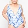 K&Y INTIMATE SWIM LLC Plus Size Tie Dye Reversible Swimsuit - Blue Swimwear