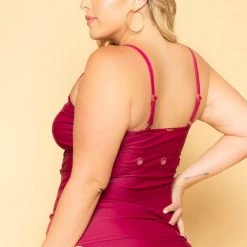 K&Y INTIMATE SWIM LLC Plus Size Grommet Trim Tankini - Burgundy