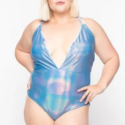 K&Y INTIMATE SWIM LLC Plus Size Tie Dye Reversible Swimsuit - Blue Swimwear