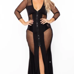 KATY USA Plus Size Cindy Mesh Inset Maxi Dress - Black Back In Stock