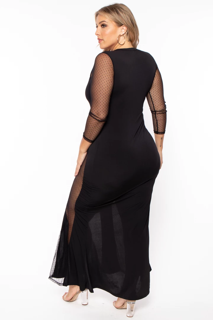 KATY USA Plus Size Cindy Mesh Inset Maxi Dress - Black Back In Stock 7 KATY USA Plus Size Cindy Mesh Inset Maxi Dress - Black Back In Stock