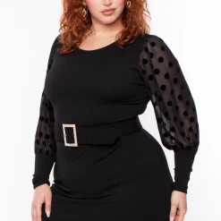 KATY USA Plus Size Coraline Belted Bodycon Dress - Black