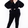 KATY USA Plus Size Chenille Sweater And Jogger Set - Black