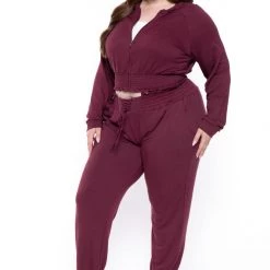KATY USA Plus Size Jesse Matching Jogger Set- Burgundy 10 KATY USA Plus Size Jesse Matching Jogger Set- Burgundy