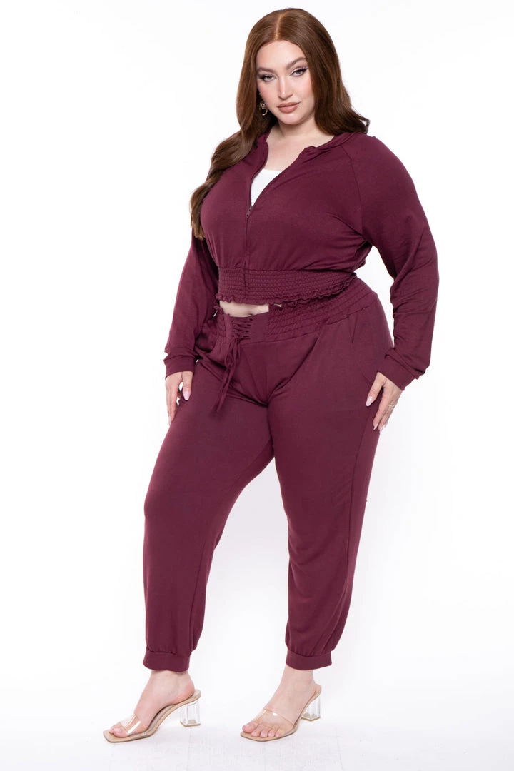 KATY USA Plus Size Jesse Matching Jogger Set- Burgundy 6 KATY USA Plus Size Jesse Matching Jogger Set- Burgundy