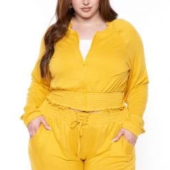 KATY USA Plus Size Jesse Matching Jogger Set- Mustard Sets