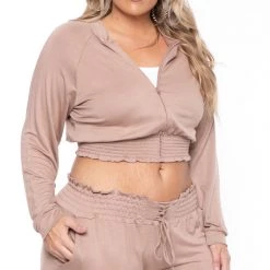 KATY USA Sets Plus Size Jesse Matching Jogger Set- Taupe
