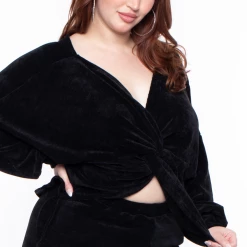 KATY USA Plus Size Chenille Sweater And Jogger Set - Black