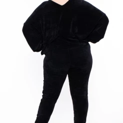 KATY USA Plus Size Chenille Sweater And Jogger Set - Black