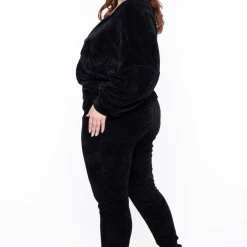 KATY USA Plus Size Chenille Sweater And Jogger Set - Black