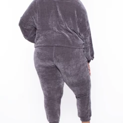 KATY USA Plus Size Chenille Sweater And Jogger Set - Grey