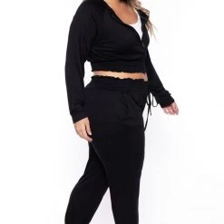 KATY USA Plus Size Jesse Matching Jogger Set- Black 10 KATY USA Plus Size Jesse Matching Jogger Set- Black