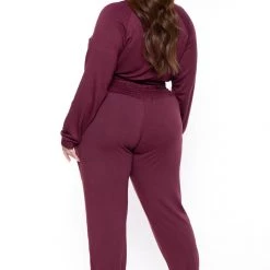 KATY USA Plus Size Jesse Matching Jogger Set- Burgundy 11 KATY USA Plus Size Jesse Matching Jogger Set- Burgundy