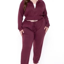 KATY USA Plus Size Jesse Matching Jogger Set- Burgundy