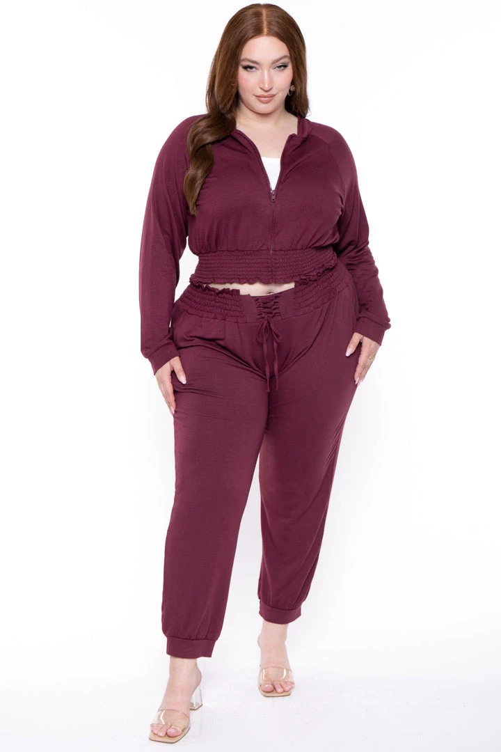 KATY USA Plus Size Jesse Matching Jogger Set- Burgundy 3 KATY USA Plus Size Jesse Matching Jogger Set- Burgundy