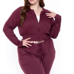 KATY USA Plus Size Jesse Matching Jogger Set- Burgundy