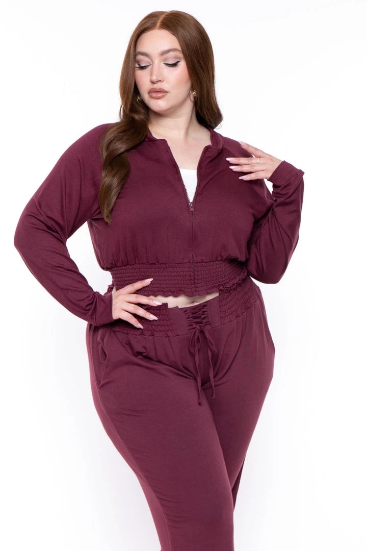 KATY USA Plus Size Jesse Matching Jogger Set- Burgundy 4 KATY USA Plus Size Jesse Matching Jogger Set- Burgundy