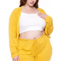 KATY USA Plus Size Jesse Matching Jogger Set- Mustard Sets