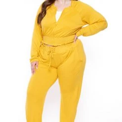 KATY USA Plus Size Jesse Matching Jogger Set- Mustard Sets