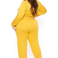 KATY USA Plus Size Jesse Matching Jogger Set- Mustard Sets