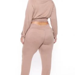 KATY USA Sets Plus Size Jesse Matching Jogger Set- Taupe