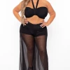 KATY USA Plus Size Flare Leg Mesh Coverup - Black Swimwear