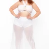 KATY USA Plus Size Flare Leg Mesh Coverup - White
