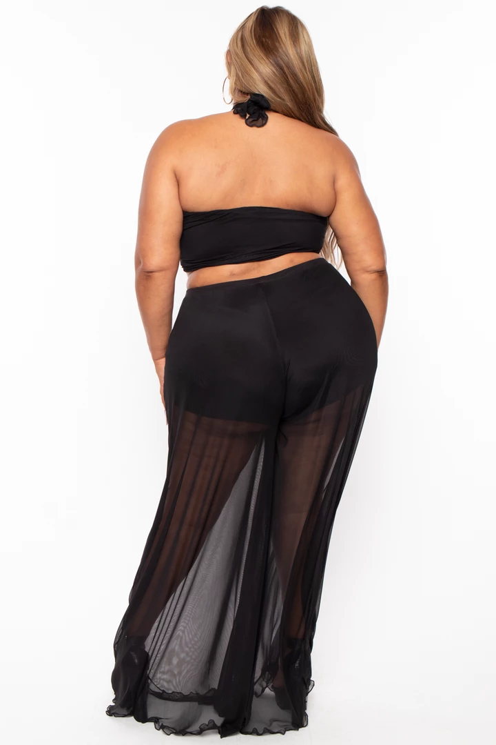 KATY USA Plus Size Flare Leg Mesh Coverup - Black Swimwear 5 KATY USA Plus Size Flare Leg Mesh Coverup - Black Swimwear