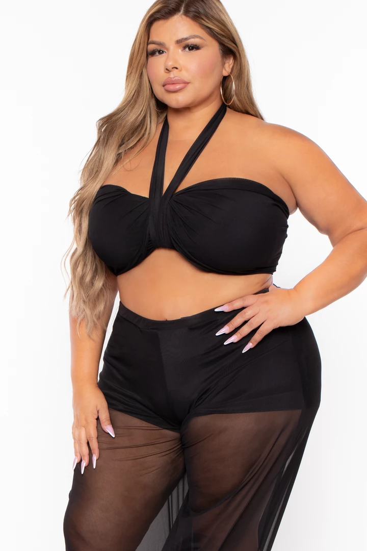 KATY USA Plus Size Flare Leg Mesh Coverup - Black Swimwear 4 KATY USA Plus Size Flare Leg Mesh Coverup - Black Swimwear